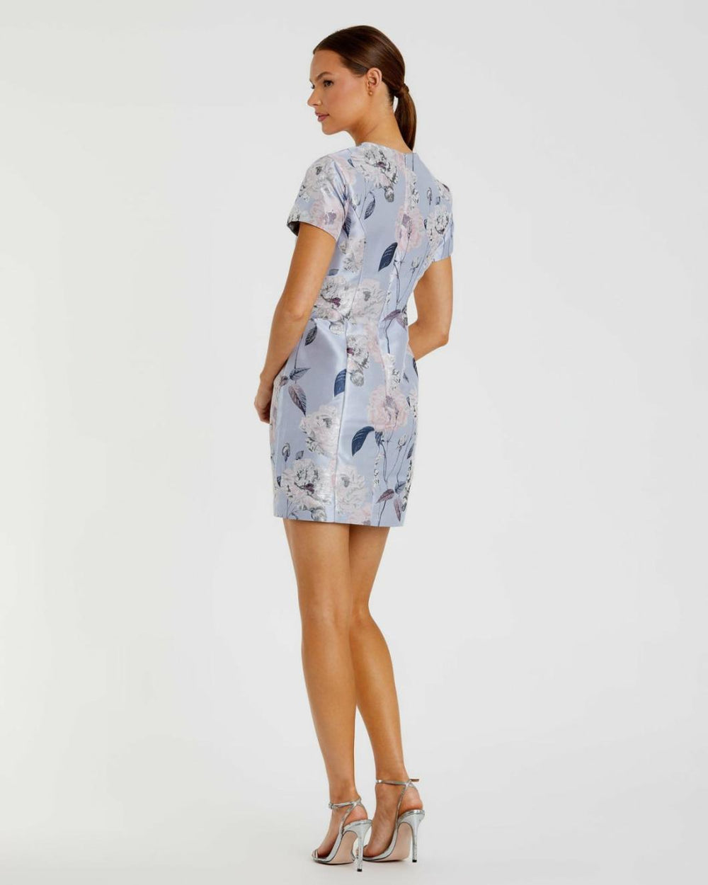 Daytime Dresses | Women Mac Duggal Short Sleeve Fitted Floral Mini Dress Blue Multi