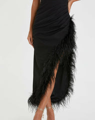 Daytime Dresses | Women Mac Duggal Sleeveless Faux Wrap Dress With Feather Detail Black