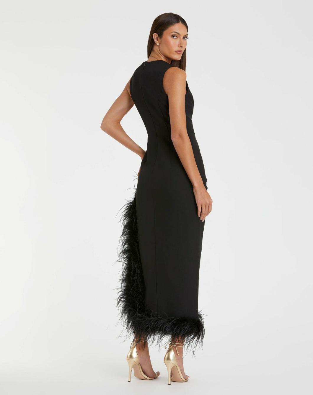 Daytime Dresses | Women Mac Duggal Sleeveless Faux Wrap Dress With Feather Detail Black