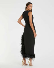 Daytime Dresses | Women Mac Duggal Sleeveless Faux Wrap Dress With Feather Detail Black