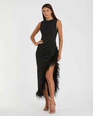 Daytime Dresses | Women Mac Duggal Sleeveless Faux Wrap Dress With Feather Detail Black