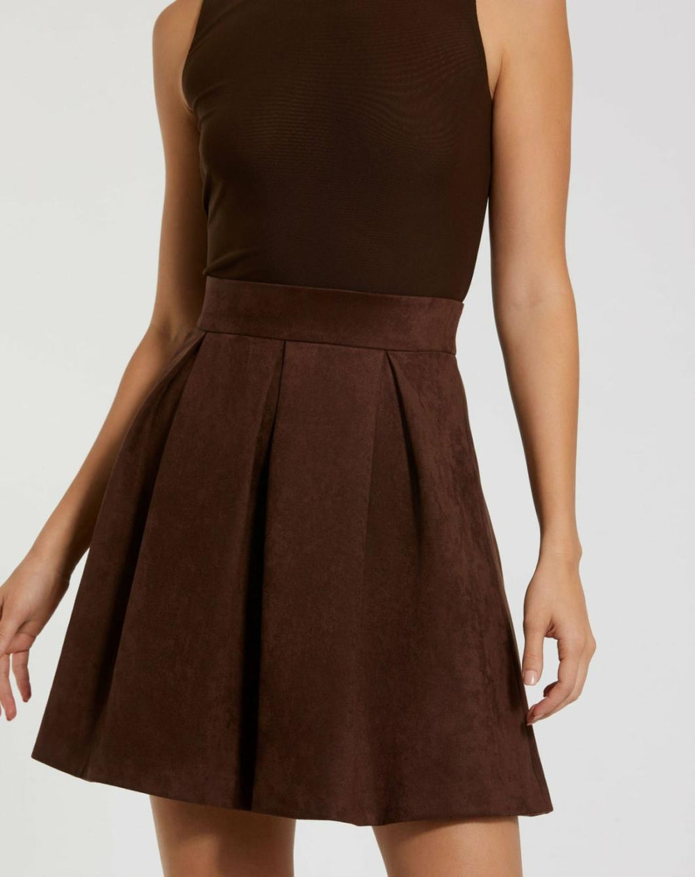 Daytime Dresses | Women Mac Duggal Sleeveless Mesh And Suede A Line Mini Dress Chocolate
