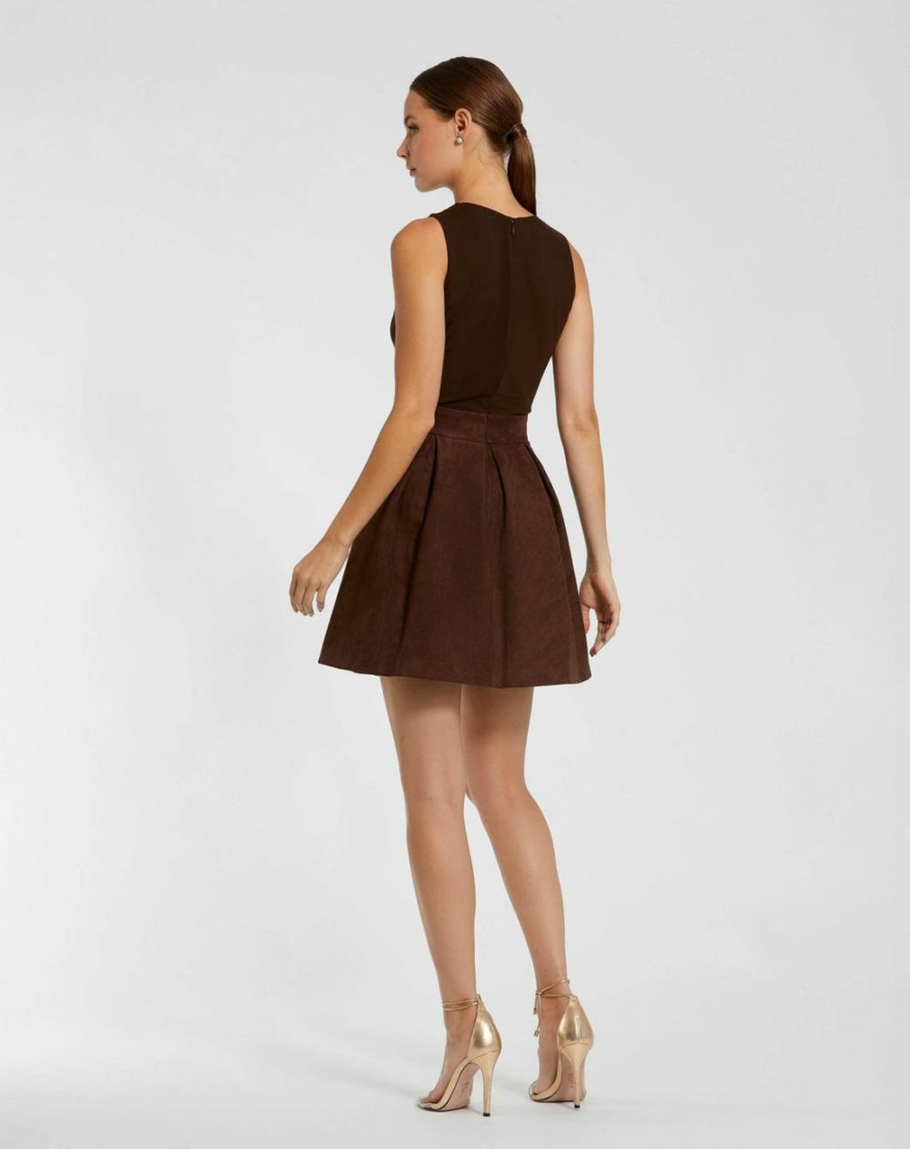 Daytime Dresses | Women Mac Duggal Sleeveless Mesh And Suede A Line Mini Dress Chocolate