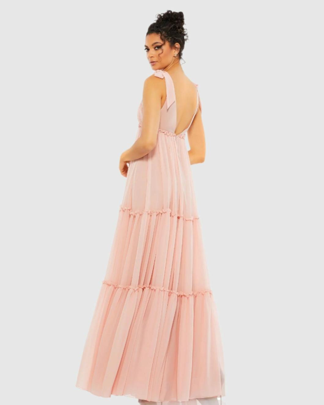Daytime Dresses | Women Mac Duggal Tiered V-Neck Plunging Maxi Dress - FINAL SALE Blush