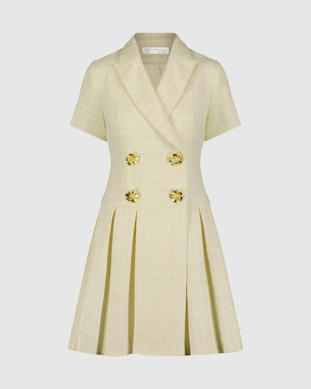 Daytime Dresses | Women Mac Duggal Tweed Short Sleeve Blazer Mini Dress Cream