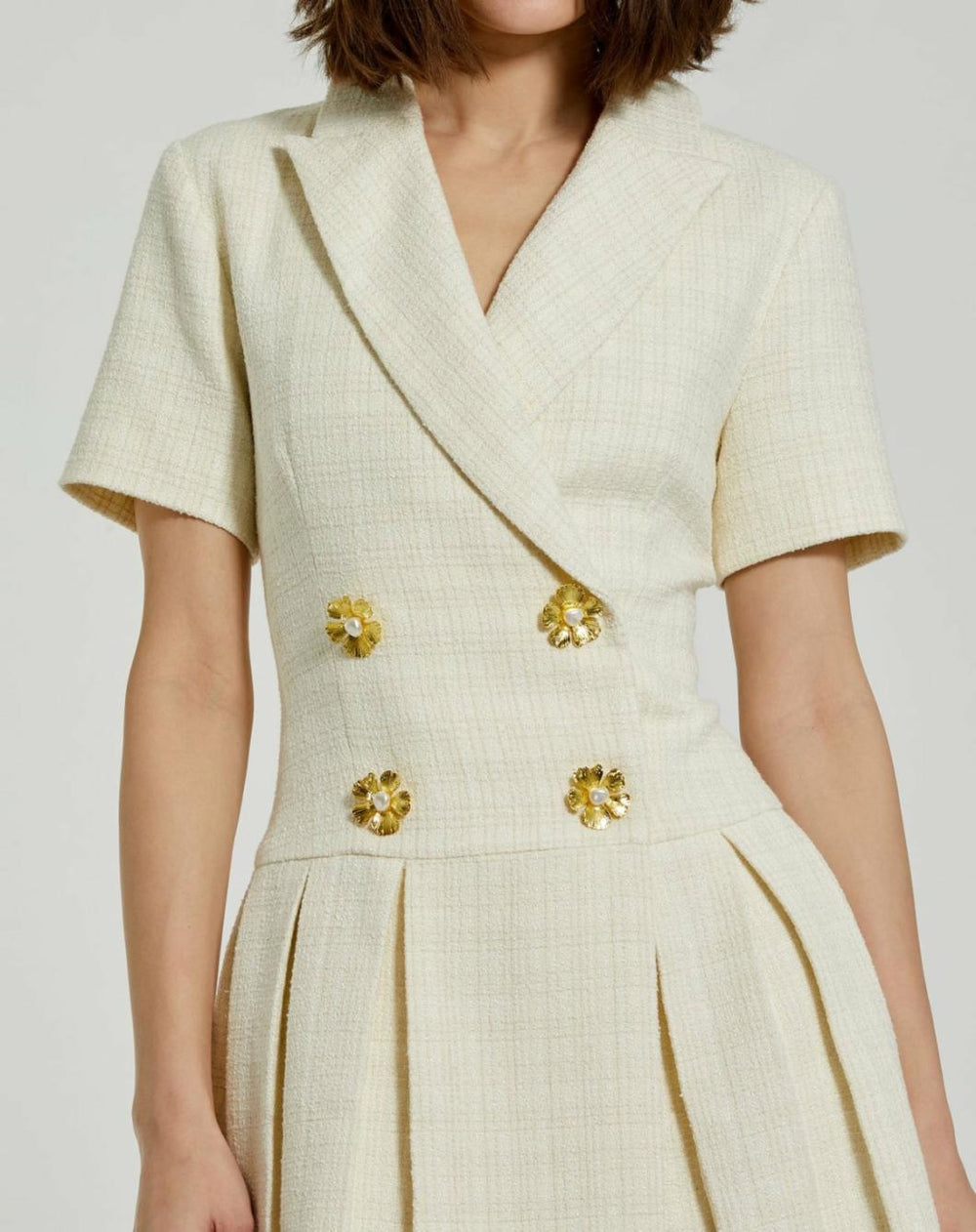 Daytime Dresses | Women Mac Duggal Tweed Short Sleeve Blazer Mini Dress Cream