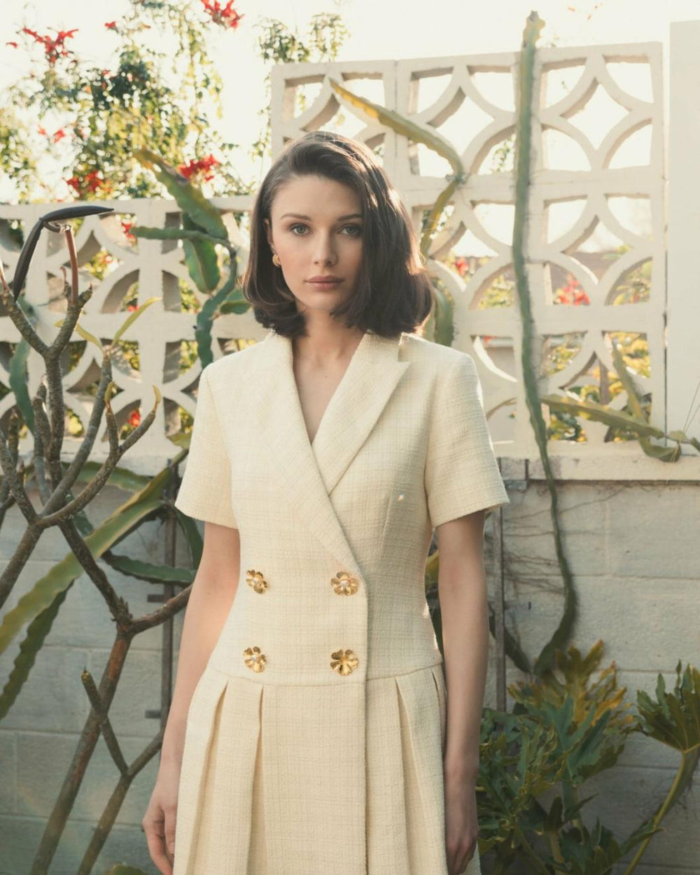 Daytime Dresses | Women Mac Duggal Tweed Short Sleeve Blazer Mini Dress Cream