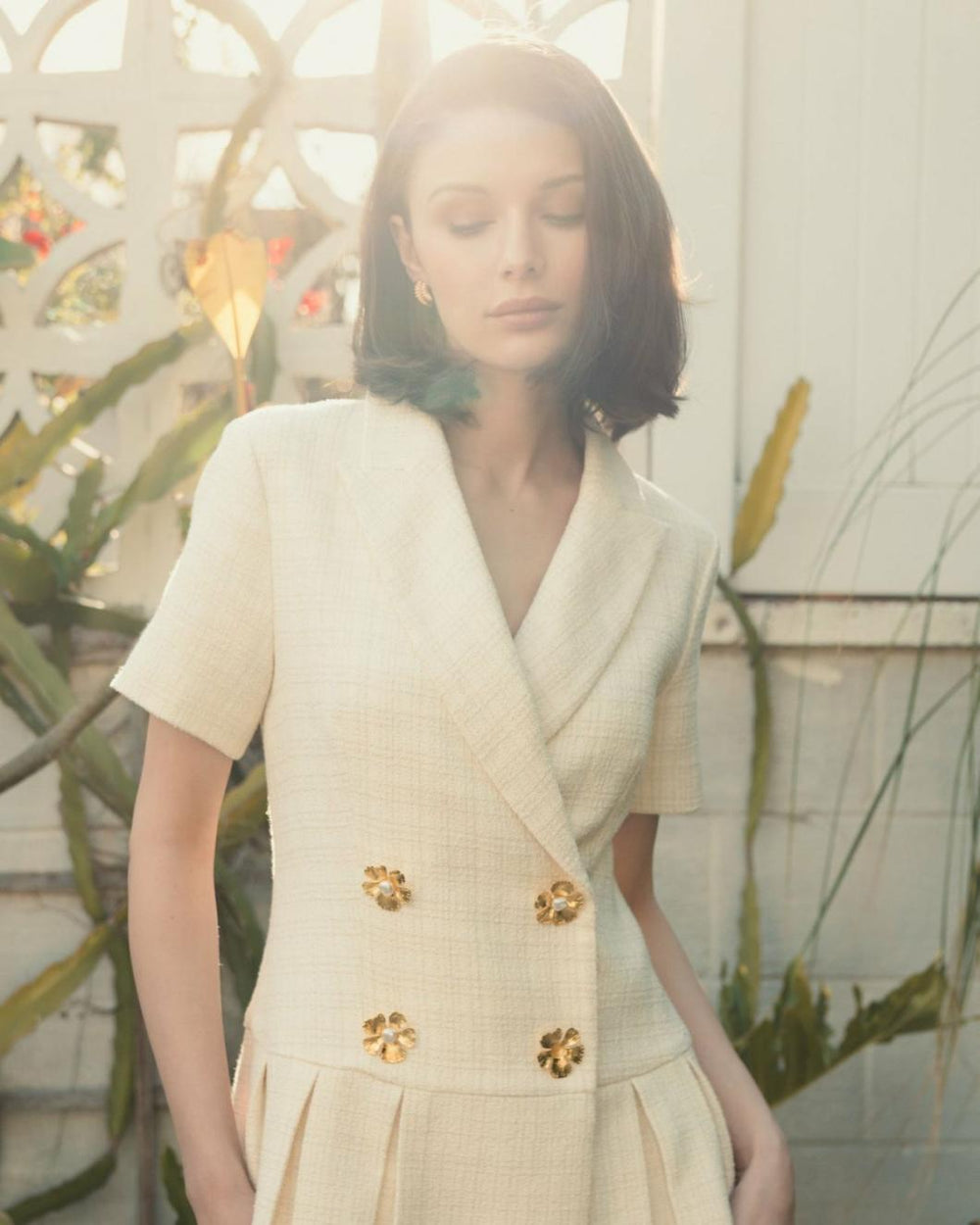 Daytime Dresses | Women Mac Duggal Tweed Short Sleeve Blazer Mini Dress Cream