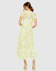 Daytime Dresses | Women Mac Duggal Yellow High Neck Ruffle Cap Sleeve Floral Dress Yellow Multi