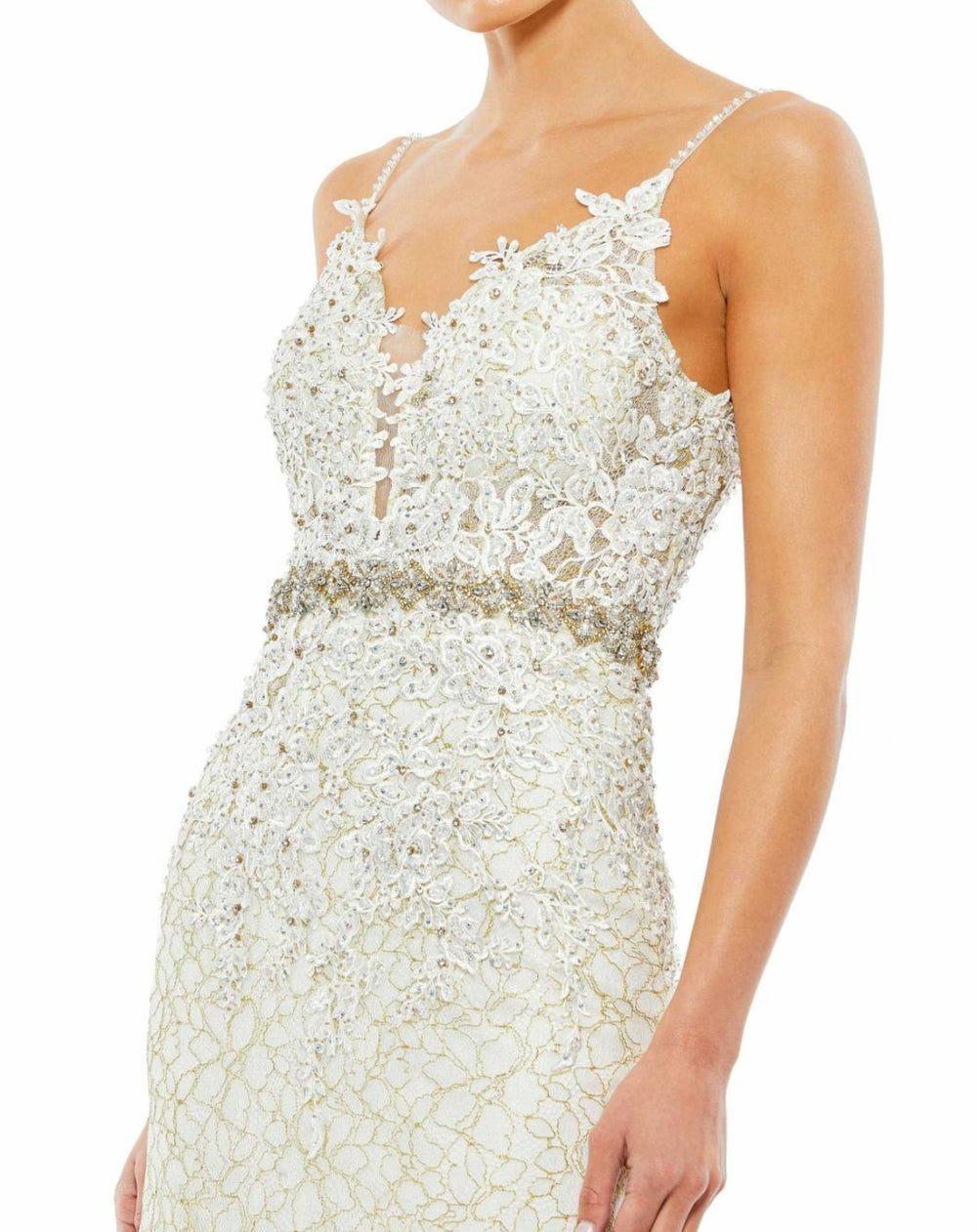 Evening Gowns | Women Mac Duggal Applique Sleeveless Plunge Neck Trumpet Gown Lemon