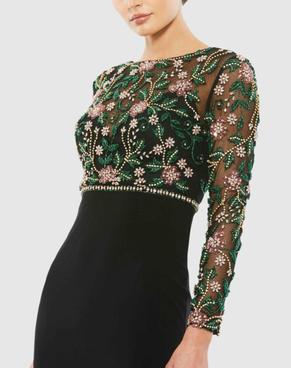 Evening Gowns | Women Mac Duggal Beaded Illusion High Neck Trumpet Gown Black Multi