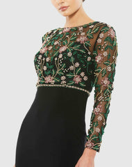 Evening Gowns | Women Mac Duggal Beaded Illusion High Neck Trumpet Gown Black Multi