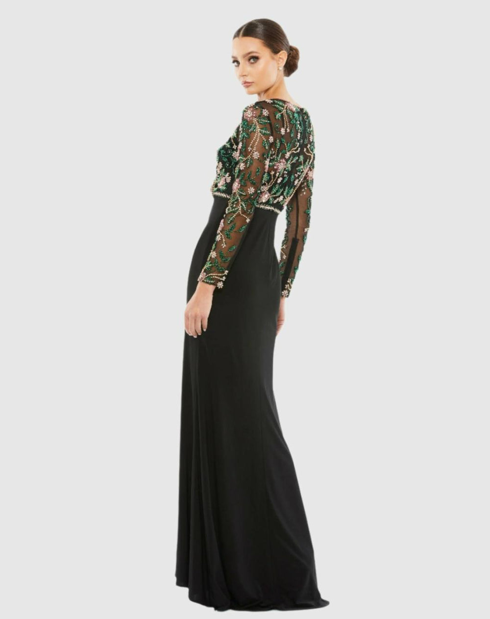 Evening Gowns | Women Mac Duggal Beaded Illusion High Neck Trumpet Gown Black Multi
