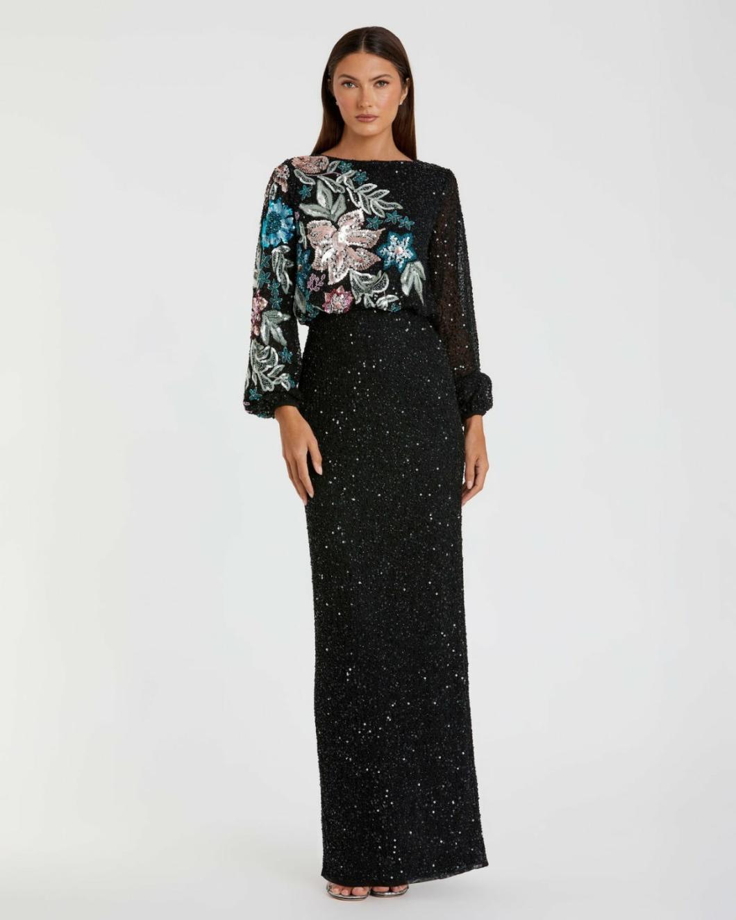 Evening Gowns | Women Mac Duggal Black Embellished Floral High Neck Gown Black Multi