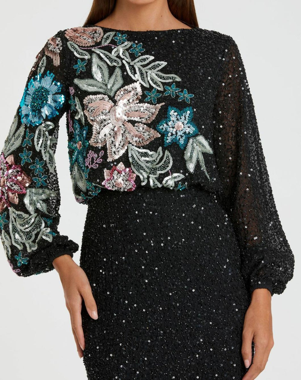 Evening Gowns | Women Mac Duggal Black Embellished Floral High Neck Gown Black Multi