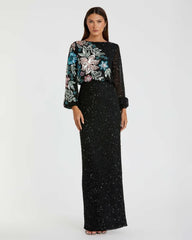 Evening Gowns | Women Mac Duggal Black Embellished Floral High Neck Gown Black Multi