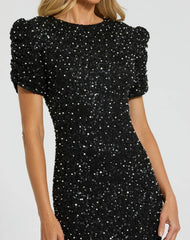 Evening Gowns | Women Mac Duggal Black Gathered Short Sleeve Beaded Gown Black