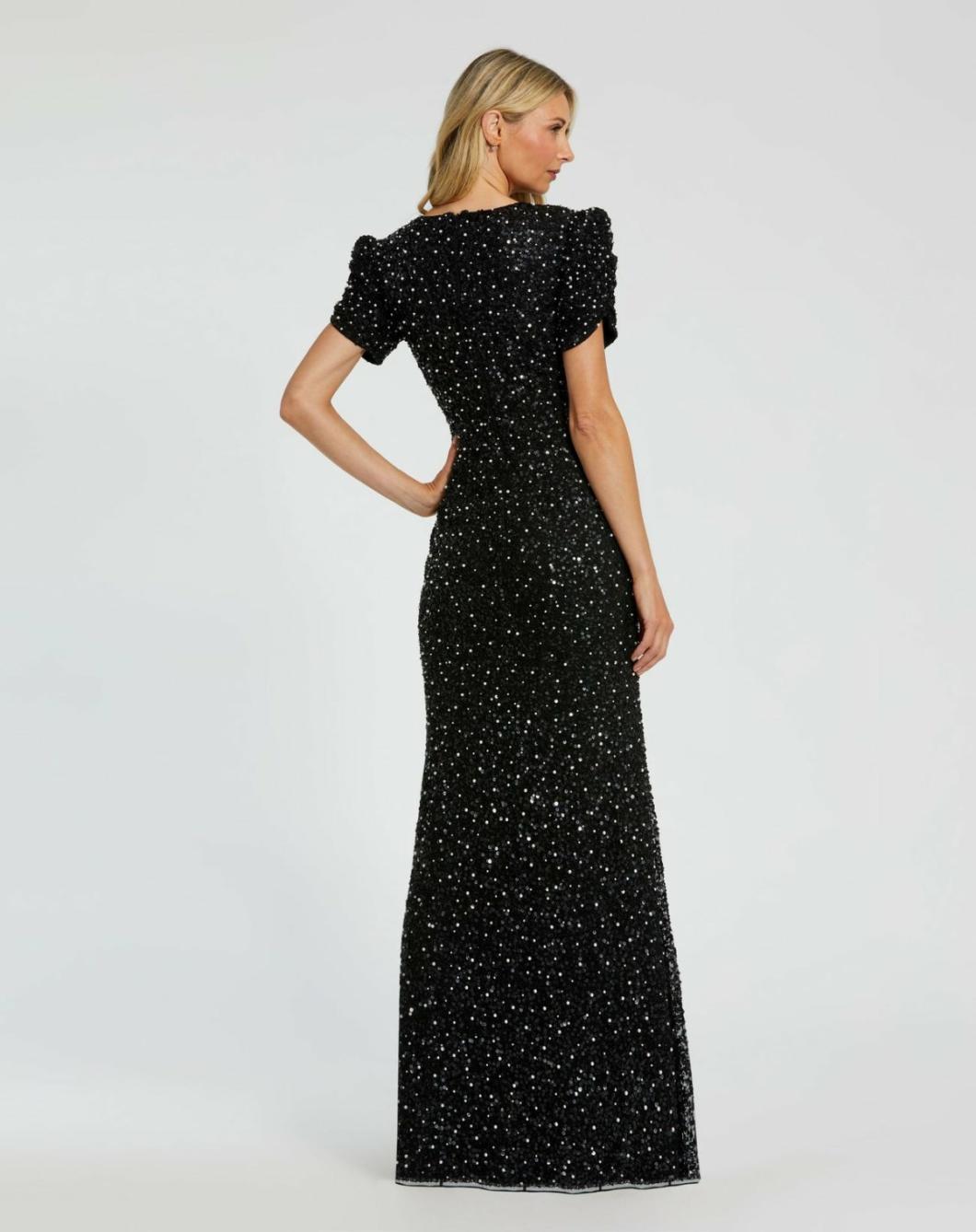 Evening Gowns | Women Mac Duggal Black Gathered Short Sleeve Beaded Gown Black