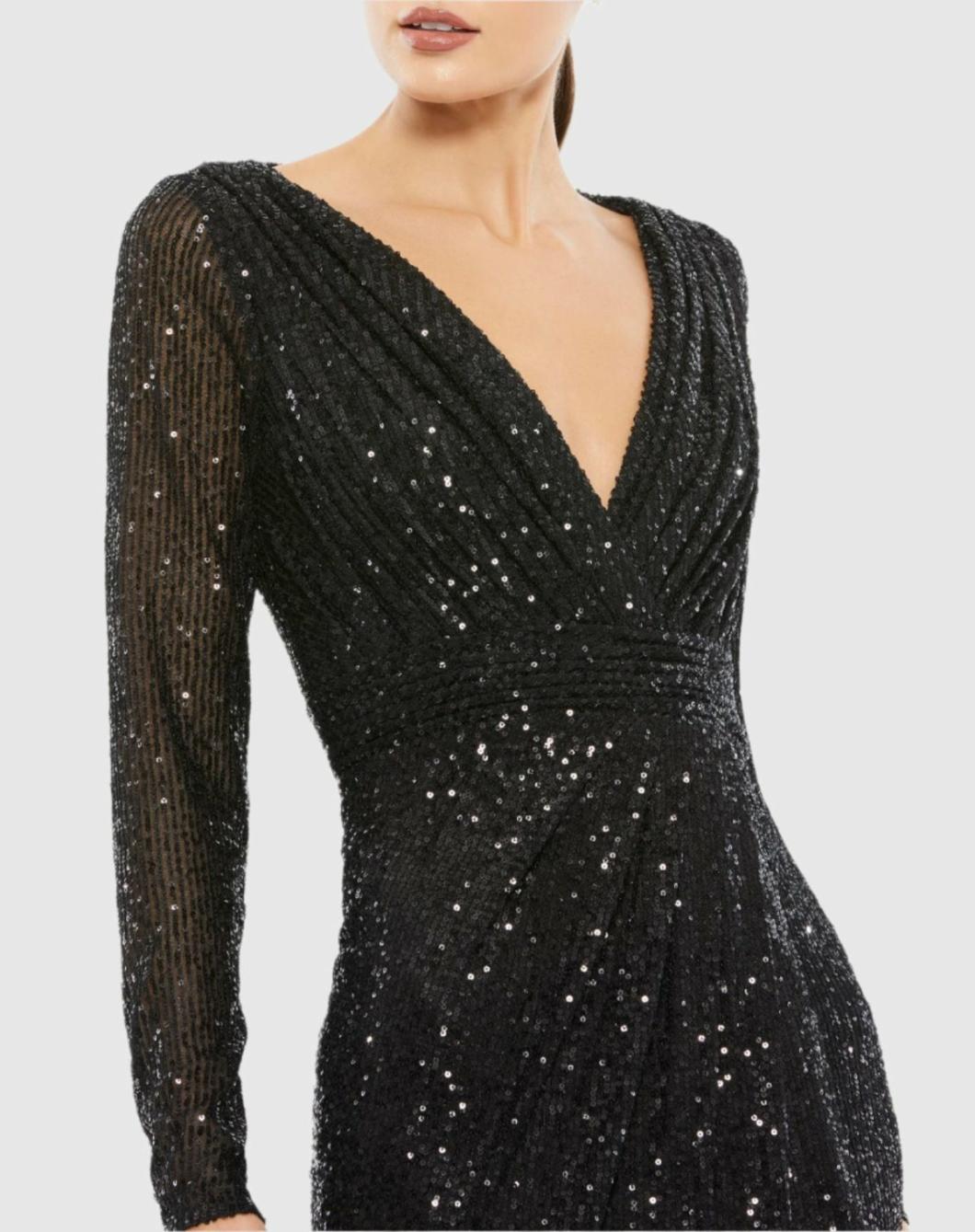 Evening Gowns | Women Mac Duggal Black Sequined Long Sleeve Gown Black