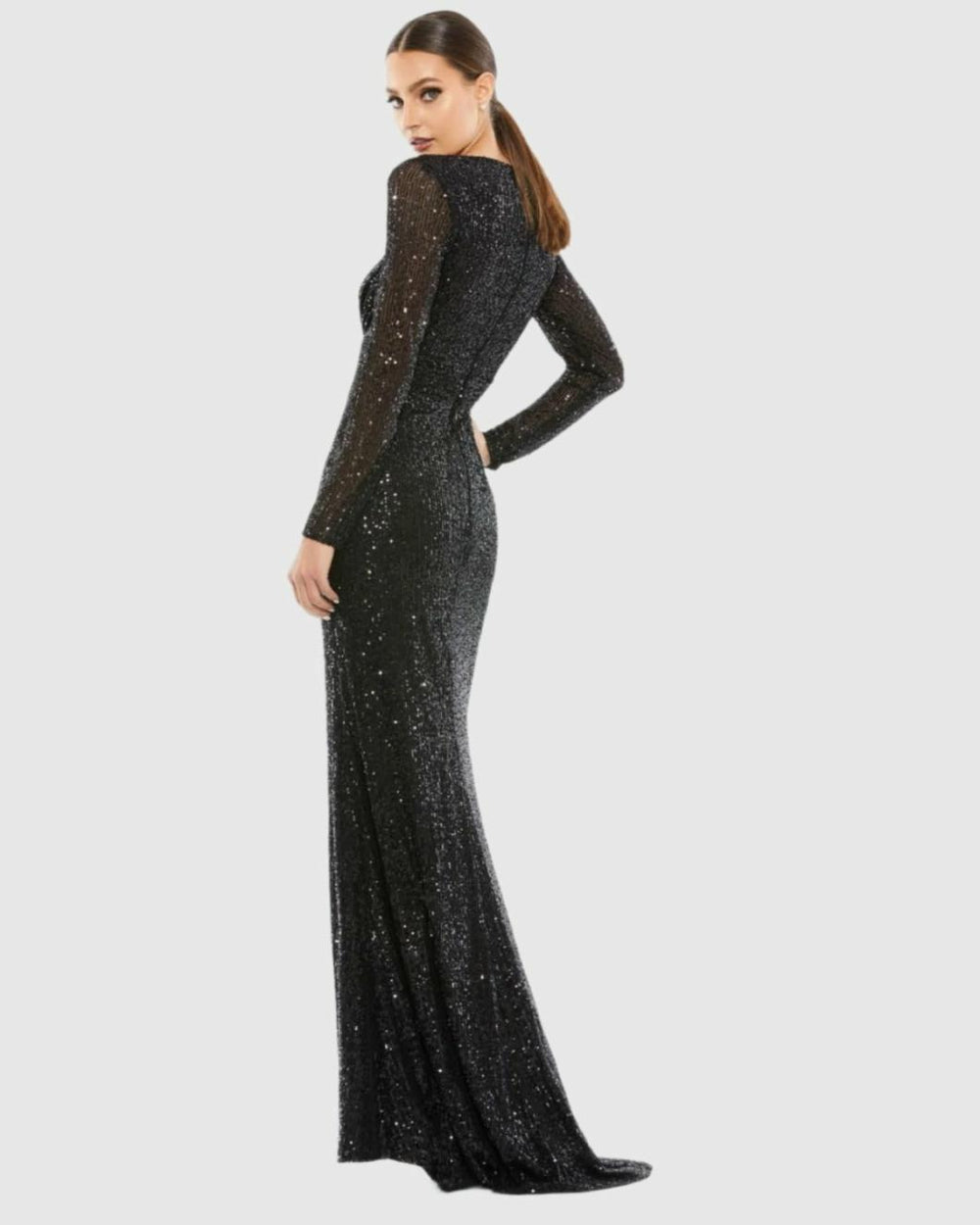 Evening Gowns | Women Mac Duggal Black Sequined Long Sleeve Gown Black
