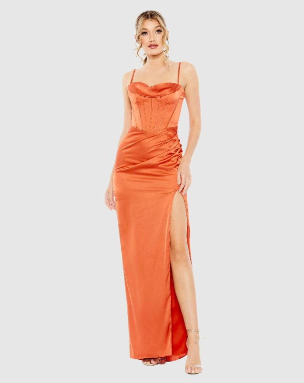 Evening Gowns | Women Mac Duggal Bustier Side Ruched Bodycon Gown Burnt Orange