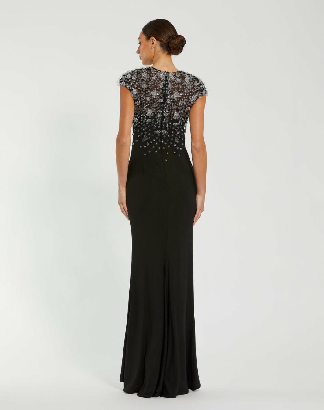 Evening Gowns | Women Mac Duggal Crystal Embellished Jersey Fitted Cap Sleeve Gown Black