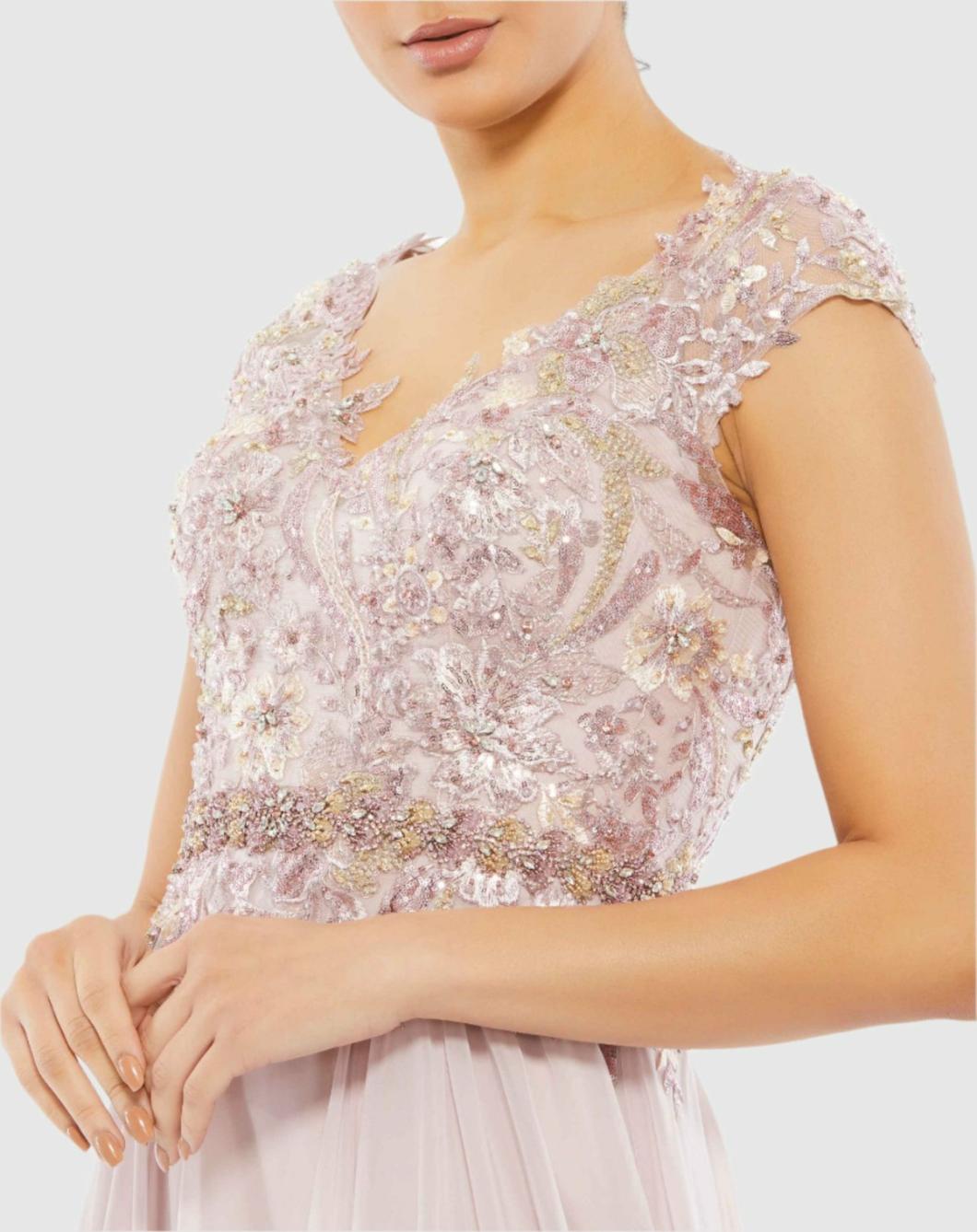 Evening Gowns | Women Mac Duggal Embellished Cap Sleeve Bodice Flowy Gown Seamist