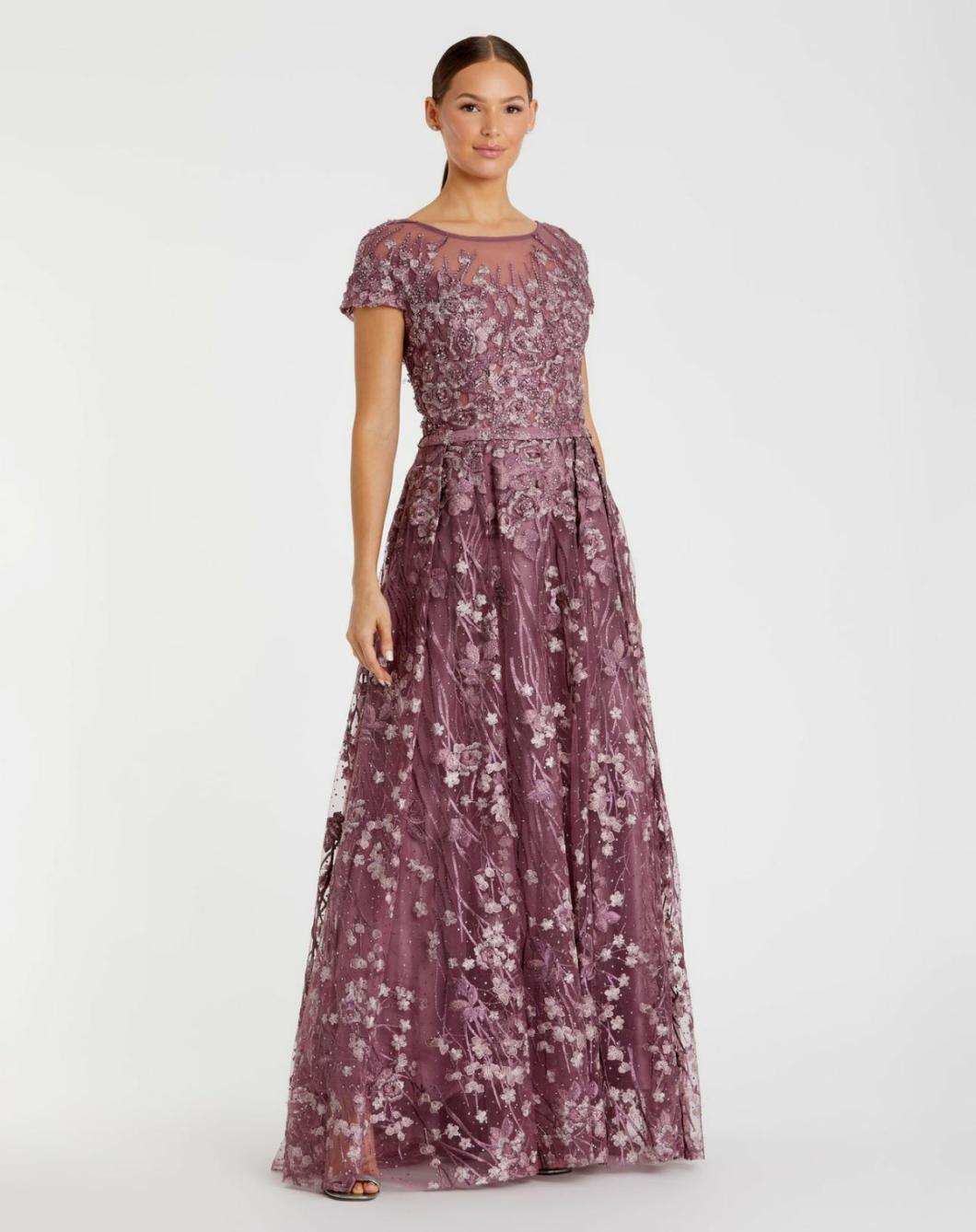 Evening Gowns | Women Mac Duggal Embellished Floral Cap Sleeve A Line Gown Wisteria