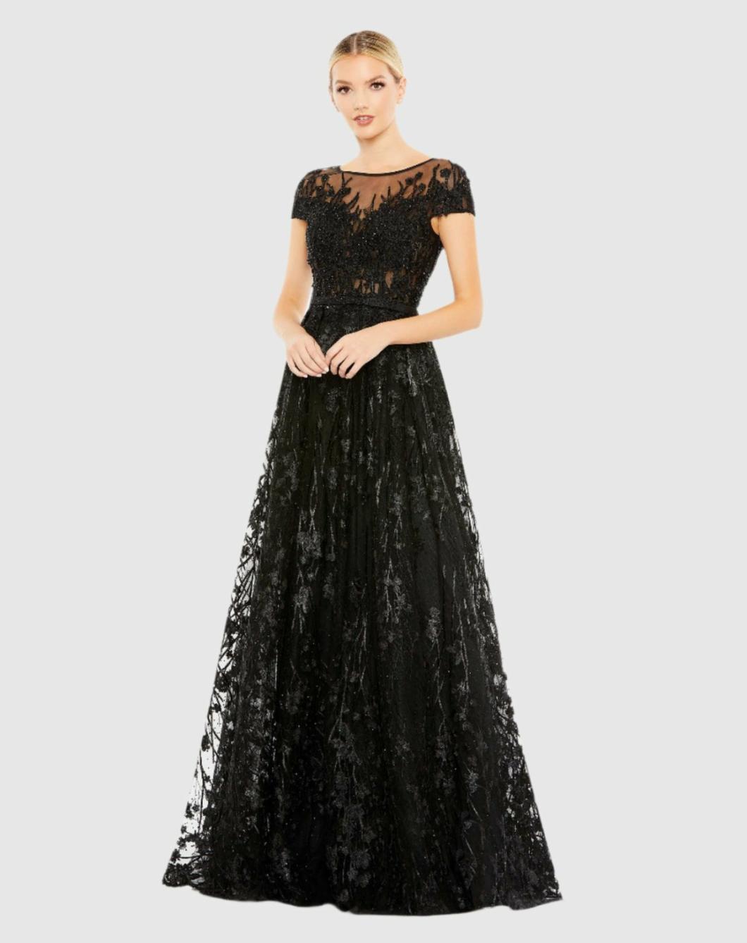 Evening Gowns | Women Mac Duggal Embellished Floral Cap Sleeve A Line Gown Wisteria