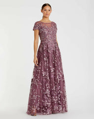 Evening Gowns | Women Mac Duggal Embellished Floral Cap Sleeve A Line Gown Wisteria