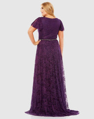 Evening Gowns | Women Mac Duggal Embellished Flutter Sleeve Evening Gown (Plus) Aubergine