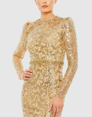 Evening Gowns | Women Mac Duggal Embellished High Neck Long Sleeve Gown Gold