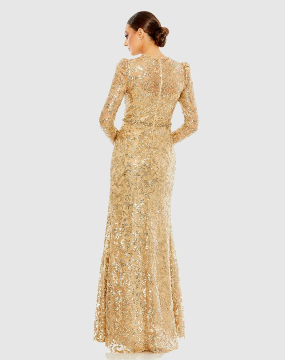 Evening Gowns | Women Mac Duggal Embellished High Neck Long Sleeve Gown Gold