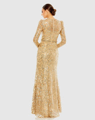 Evening Gowns | Women Mac Duggal Embellished High Neck Long Sleeve Gown Gold