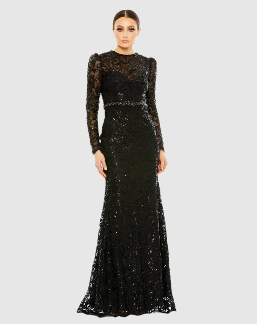 Evening Gowns | Women Mac Duggal Embellished High Neck Long Sleeve Gown Gold