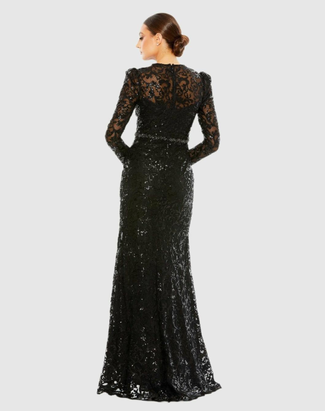 Evening Gowns | Women Mac Duggal Embellished High Neck Long Sleeve Gown Gold