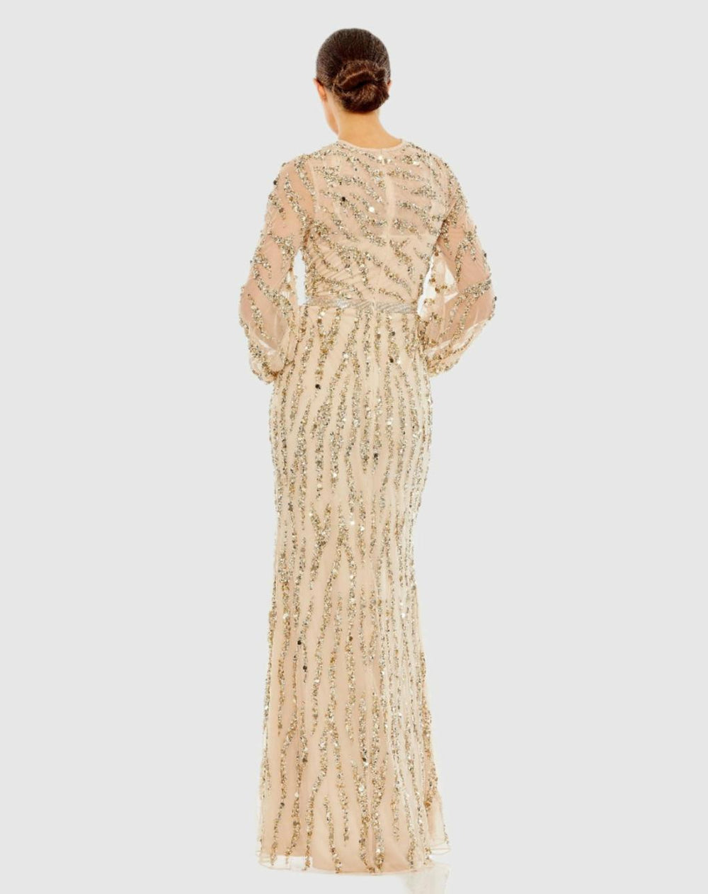 Evening Gowns | Women Mac Duggal Embellished High Neck Puff Sleeve Trumpet Gown Nude Gold