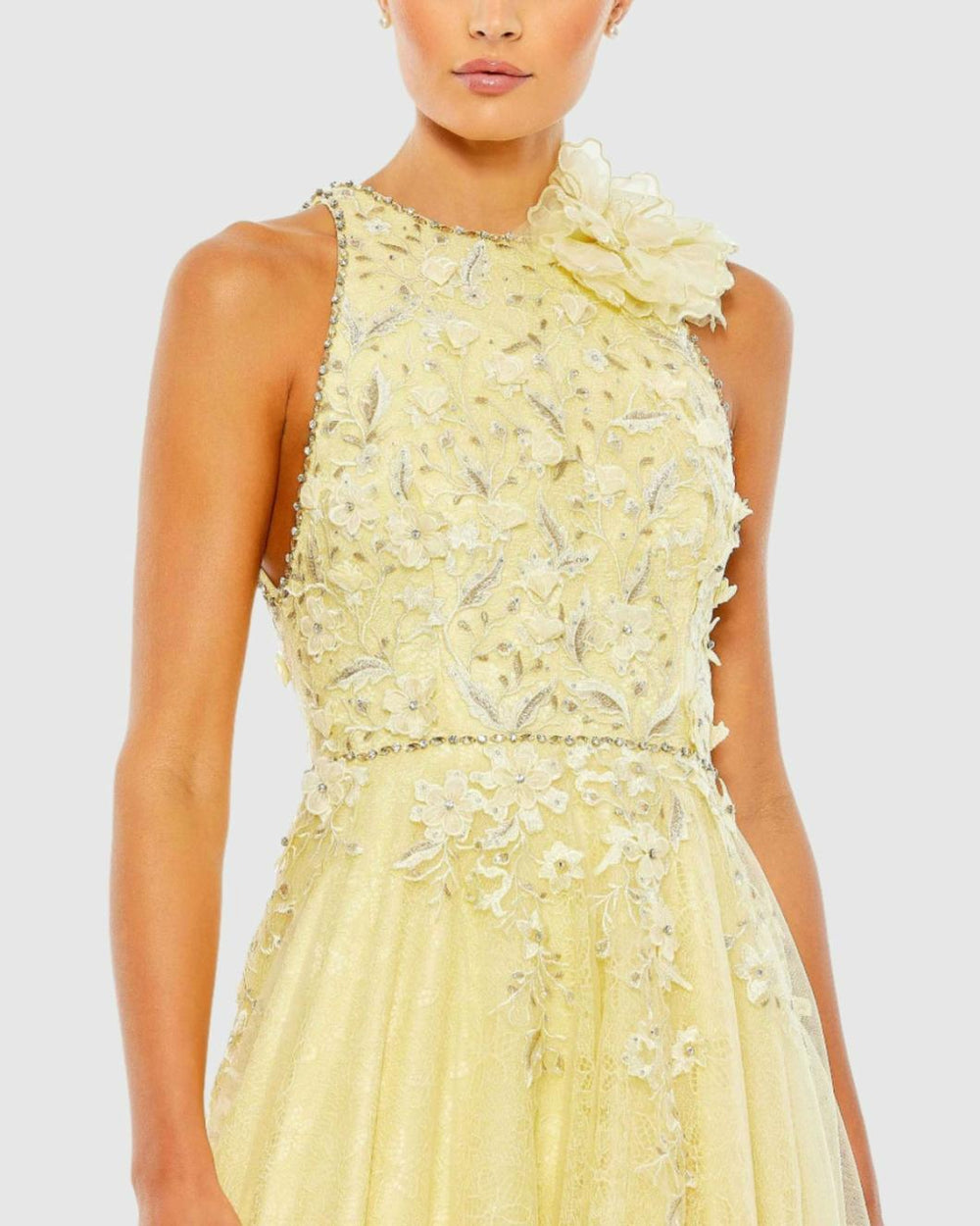 Evening Gowns | Women Mac Duggal Embellished High Neck Sleeveless A Line Gown Lemon