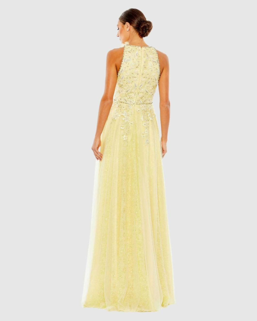 Evening Gowns | Women Mac Duggal Embellished High Neck Sleeveless A Line Gown Lemon