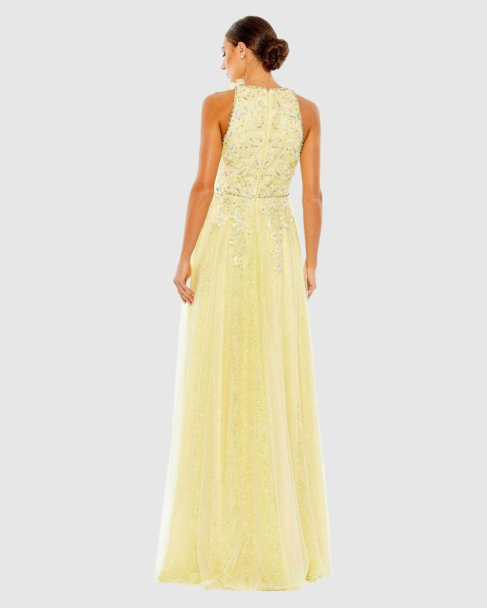 Evening Gowns | Women Mac Duggal Embellished High Neck Sleeveless A Line Gown Lemon