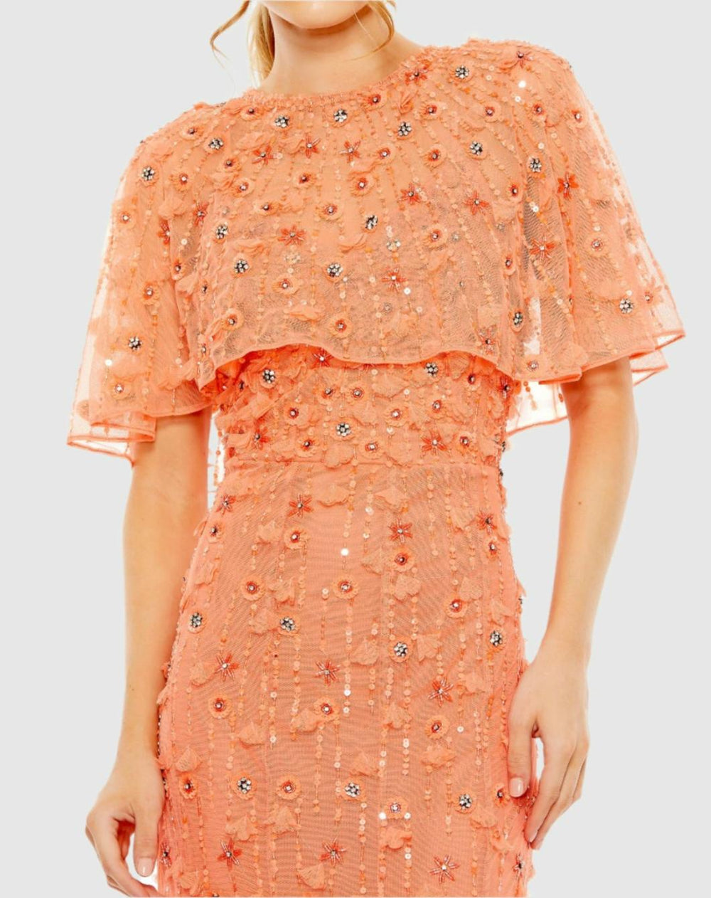 Evening Gowns | Women Mac Duggal Embellished Illusion Cape Sleeve Trumpet Gown Midnight