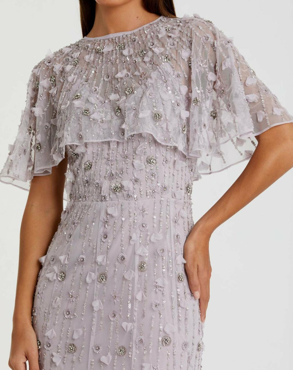 Evening Gowns | Women Mac Duggal Embellished Illusion Cape Sleeve Trumpet Gown Midnight