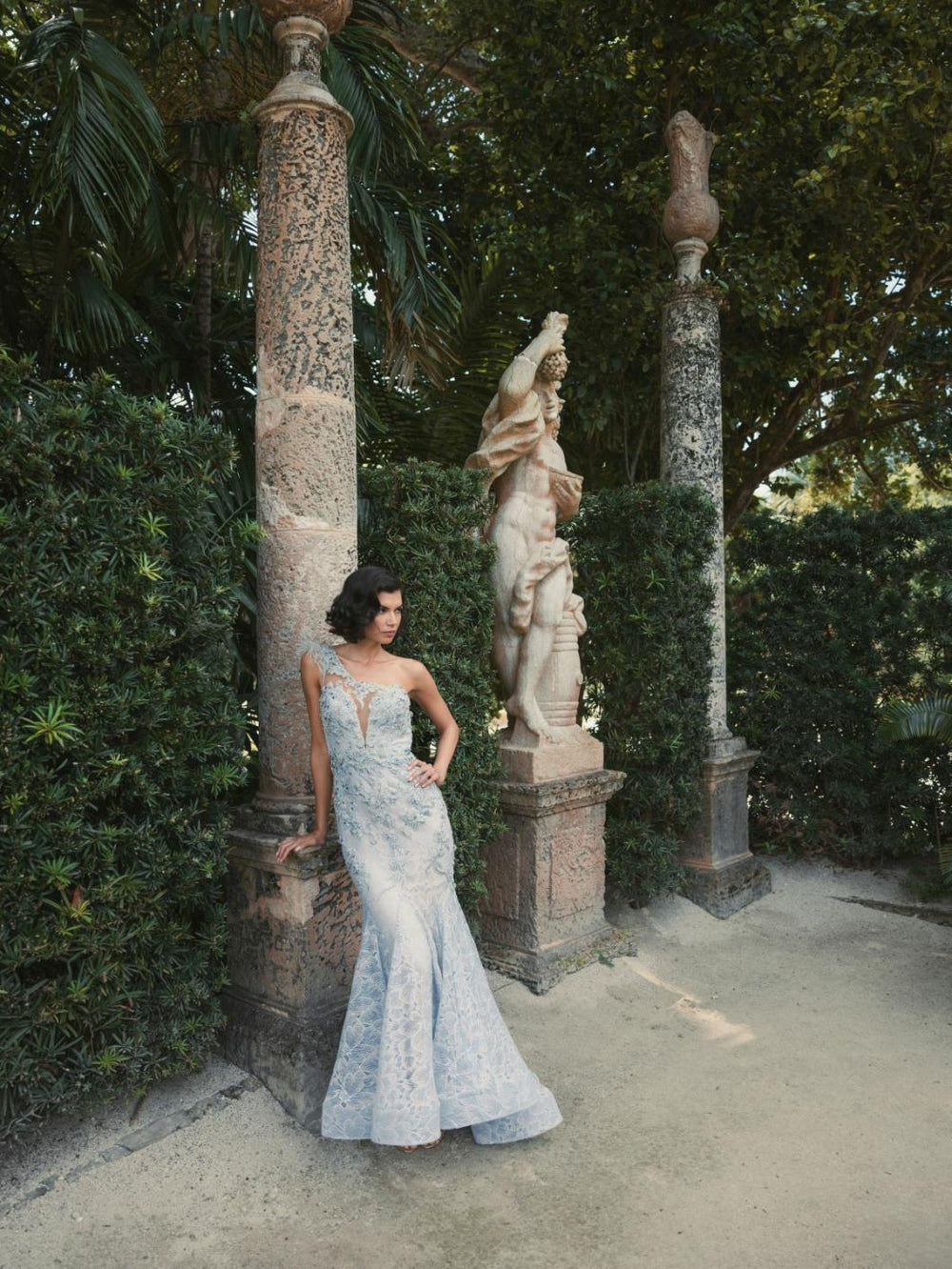 Evening Gowns | Women Mac Duggal Embroidered Applique Feathered One Shoulder Trumpet Gown Crystal Blue