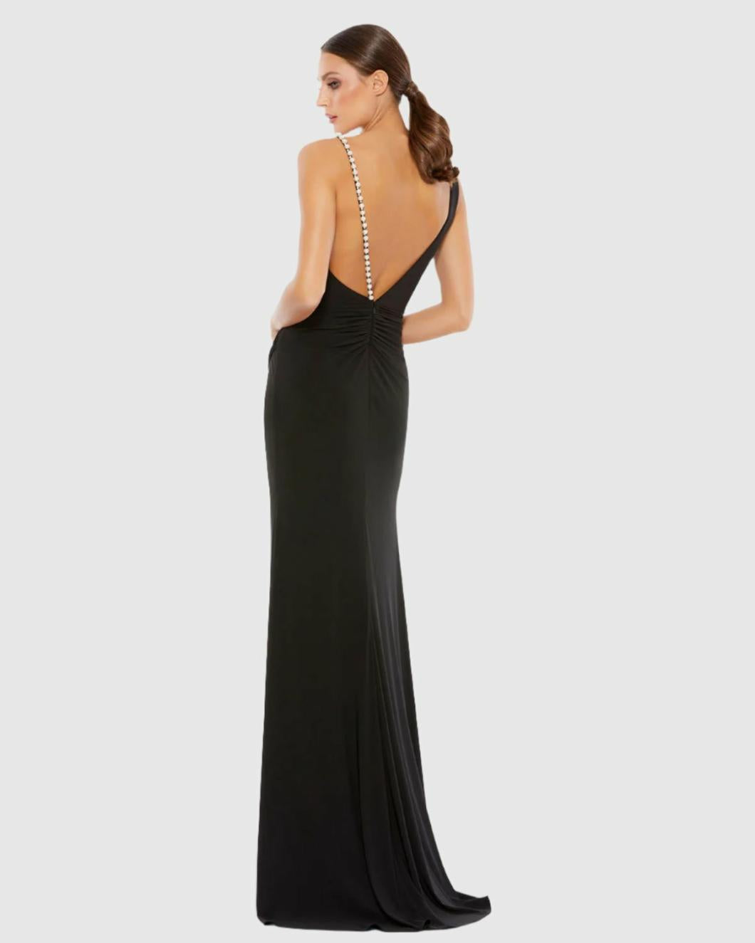 Evening Gowns | Women Mac Duggal Faux Wrap Rhinestone Strap Gown Black
