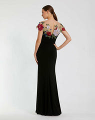 Evening Gowns | Women Mac Duggal Floral Embellished Jersey Fitted Gown Black Multi