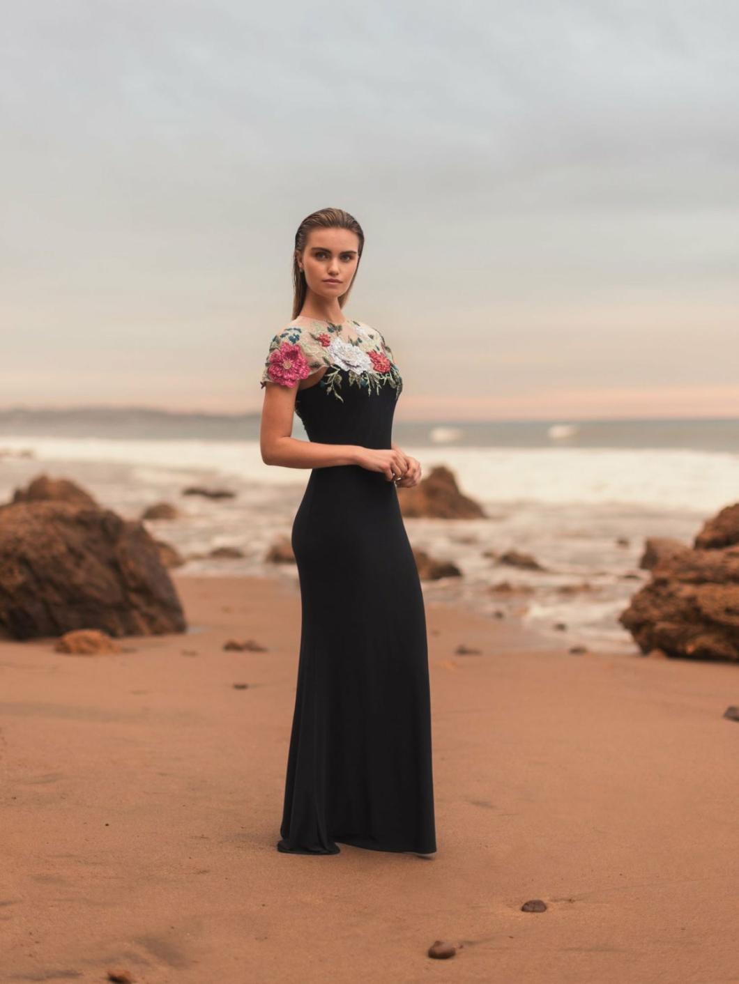 Evening Gowns | Women Mac Duggal Floral Embellished Jersey Fitted Gown Black Multi
