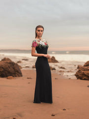 Evening Gowns | Women Mac Duggal Floral Embellished Jersey Fitted Gown Black Multi