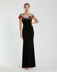 Evening Gowns | Women Mac Duggal Floral Embellished Jersey Fitted Gown Black Multi