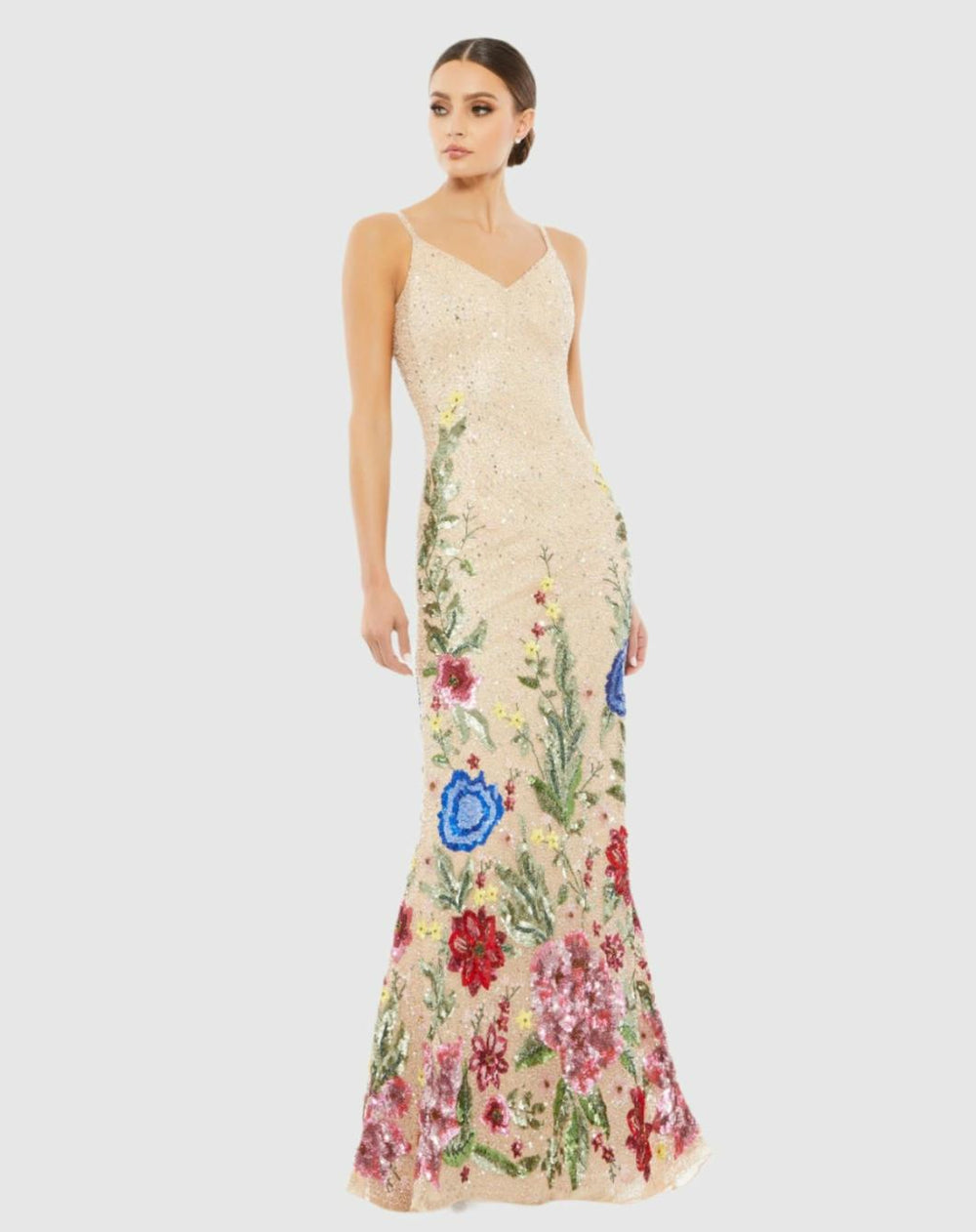 Evening Gowns | Women Mac Duggal Floral Embellished Spaghetti Strap Gown Black Multi