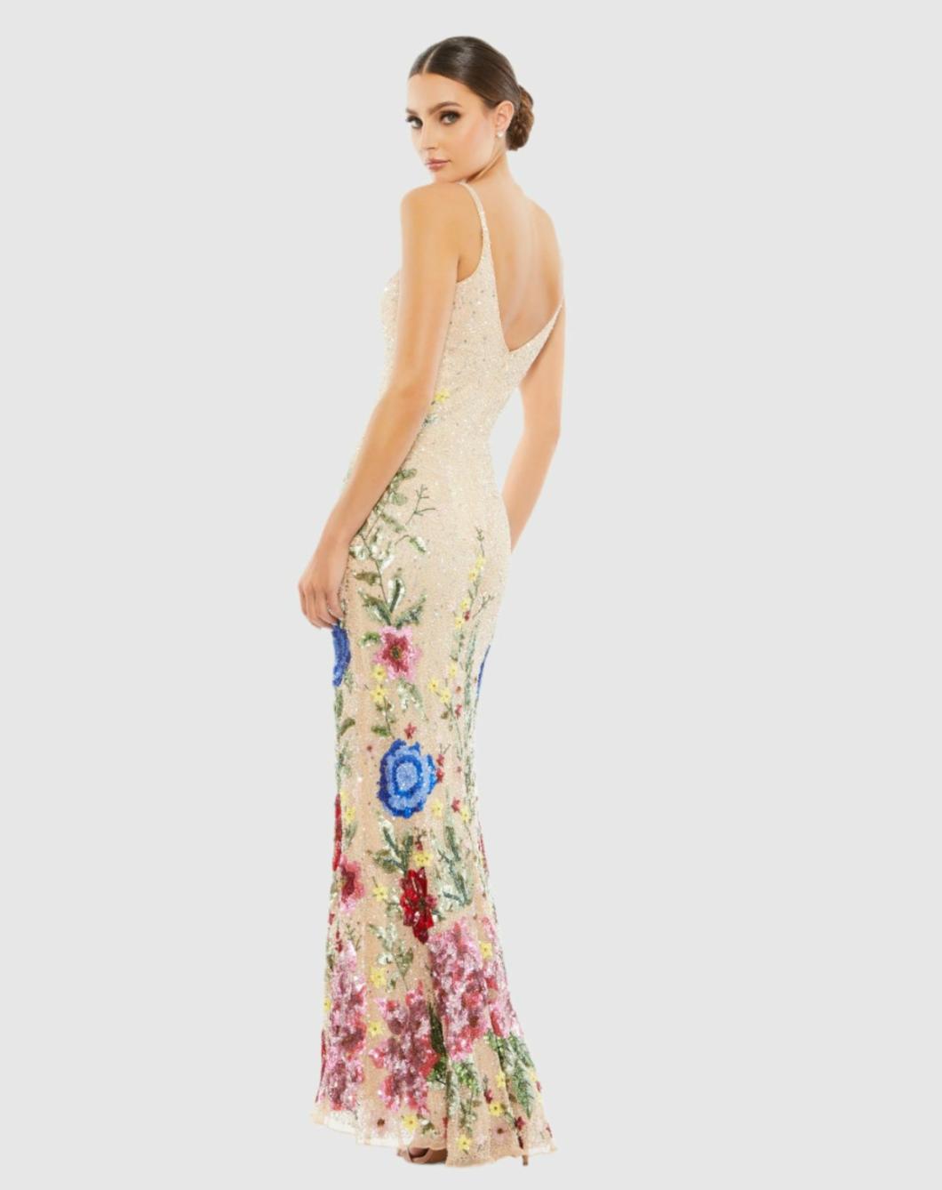 Evening Gowns | Women Mac Duggal Floral Embellished Spaghetti Strap Gown Black Multi